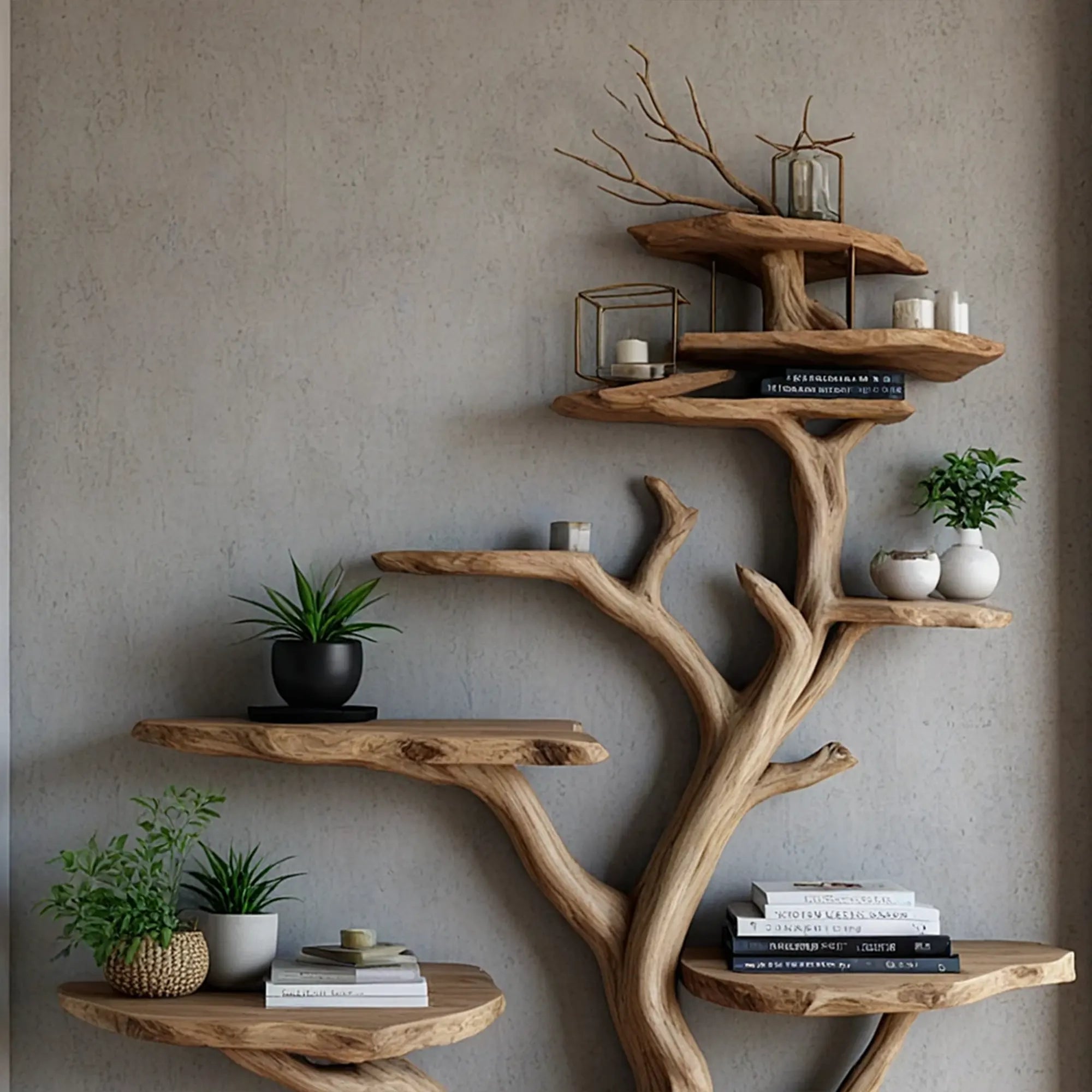 Tree branch floating shelf solid wood live edge floating corner wall shelf unique bookcase home decor .