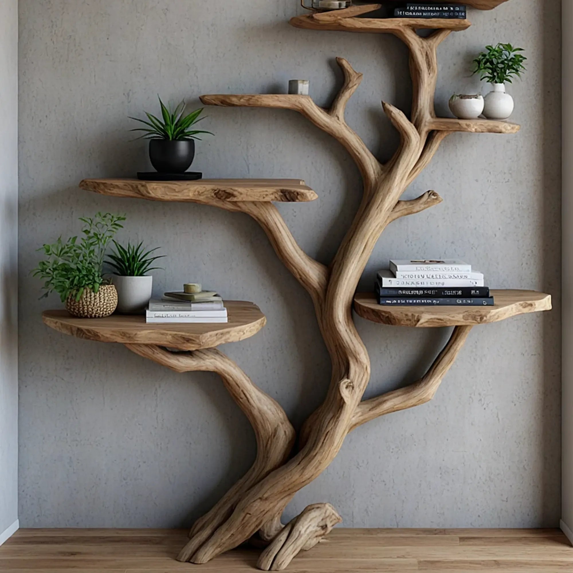 Tree branch floating shelf solid wood live edge floating corner wall shelf unique bookcase home decor .