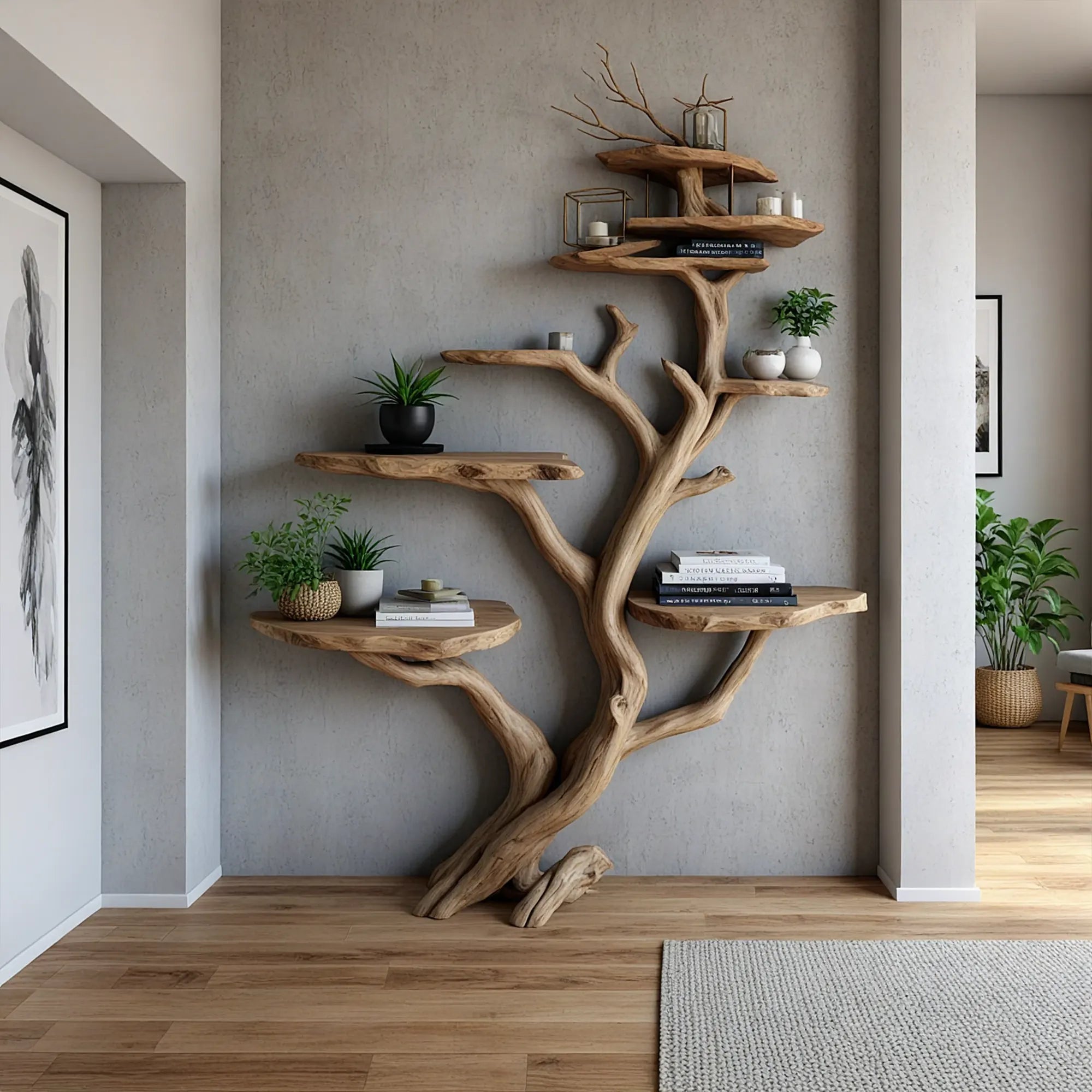 Tree branch floating shelf solid wood live edge floating corner wall shelf unique bookcase home decor .