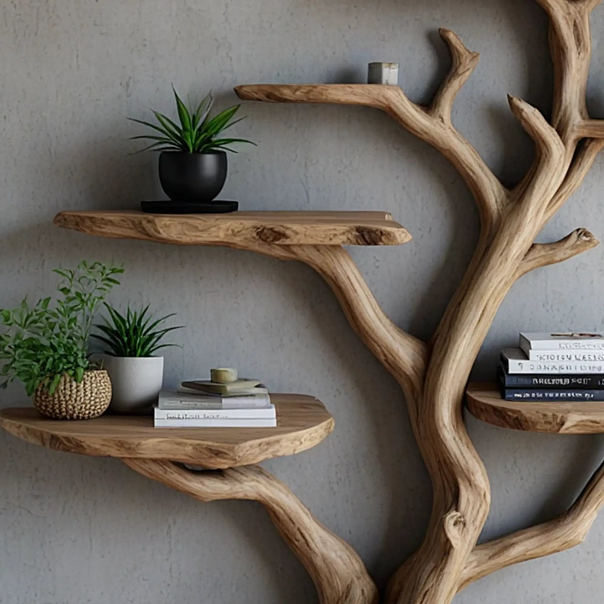 Tree branch floating shelf solid wood live edge floating corner wall shelf unique bookcase home decor .