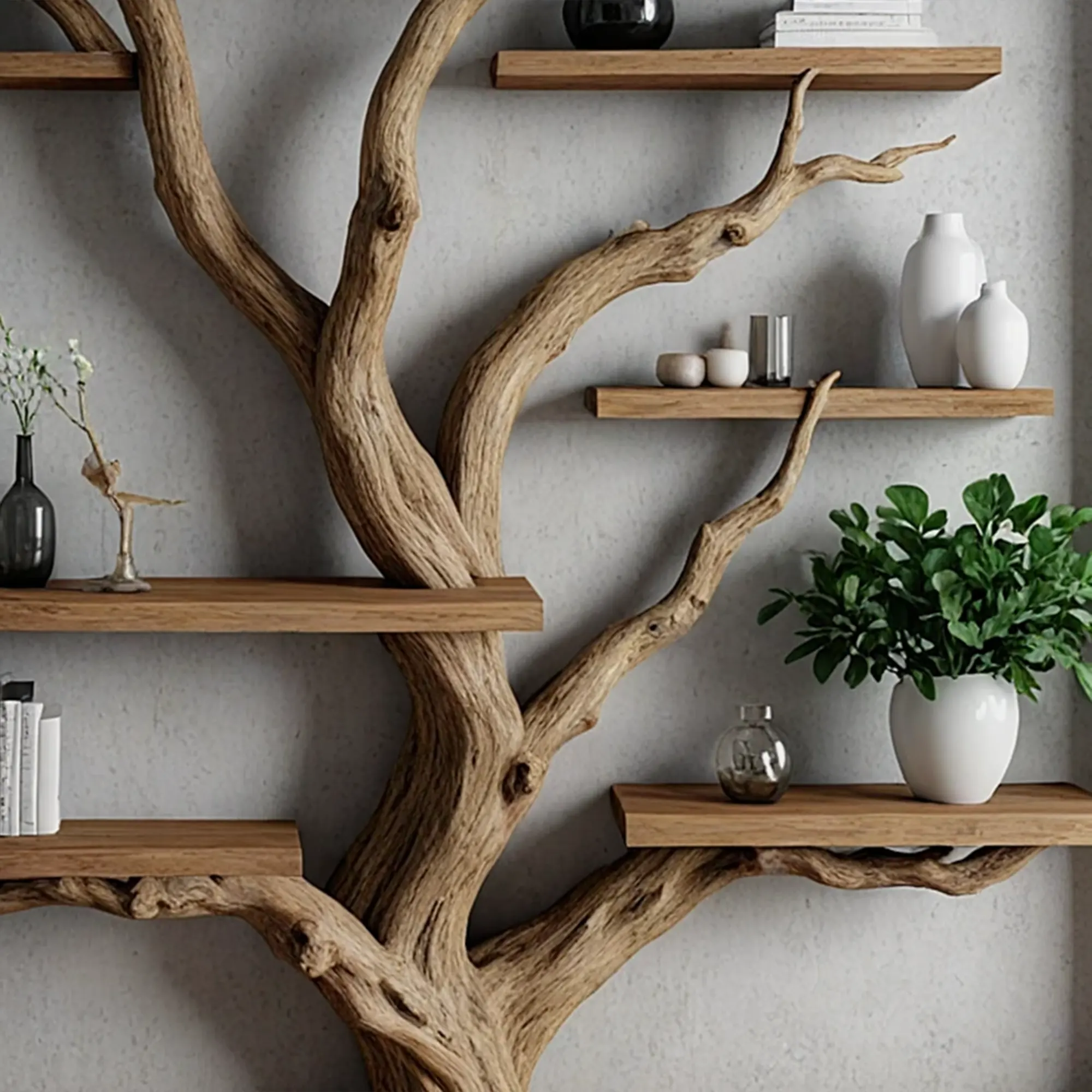 Tree branch floating shelf solid wood live edge floating corner wall shelf unique bookcase home decor.