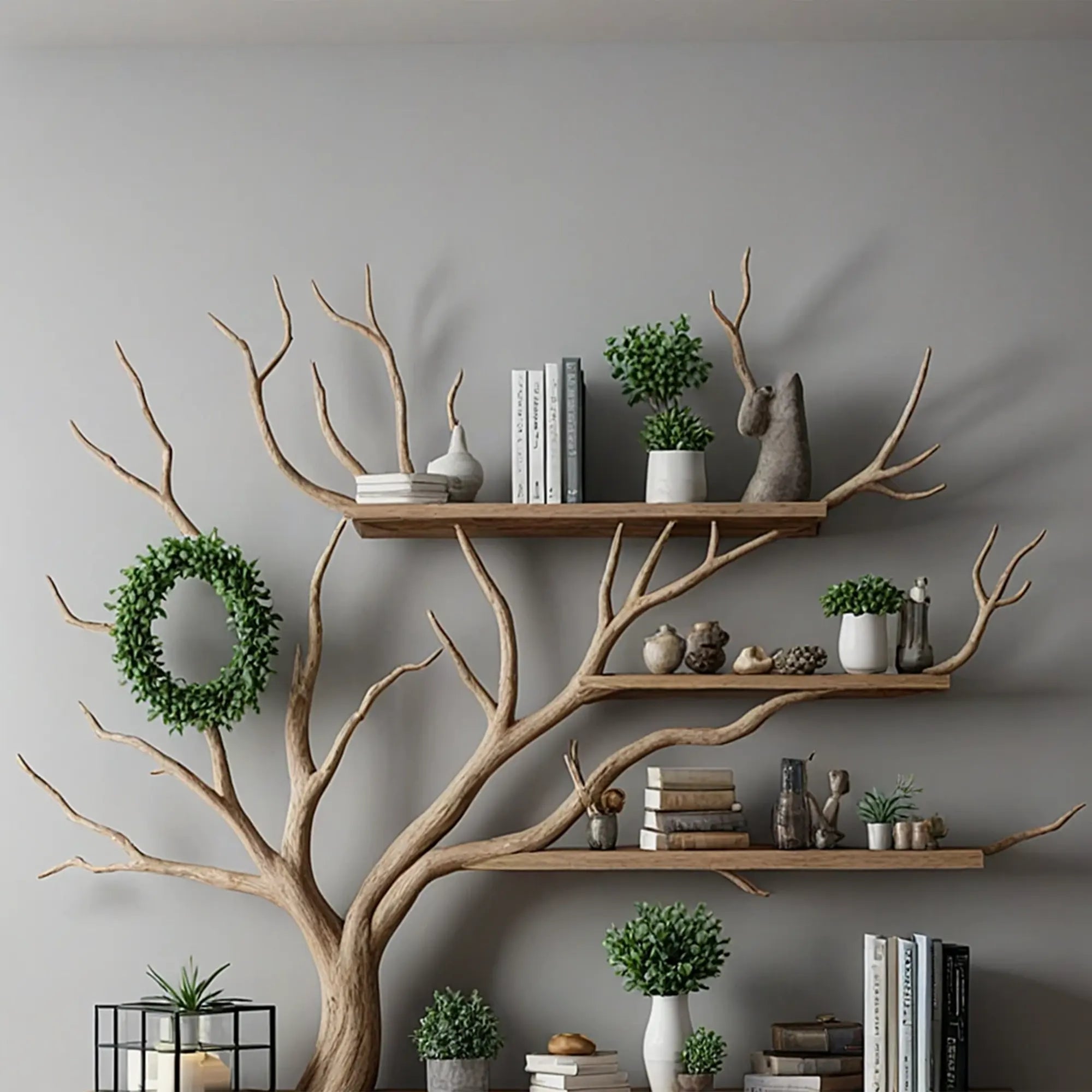 Tree branch montessori bookshelf mid century bookcase wall mount bookshelf corner bookcase christmas decor.