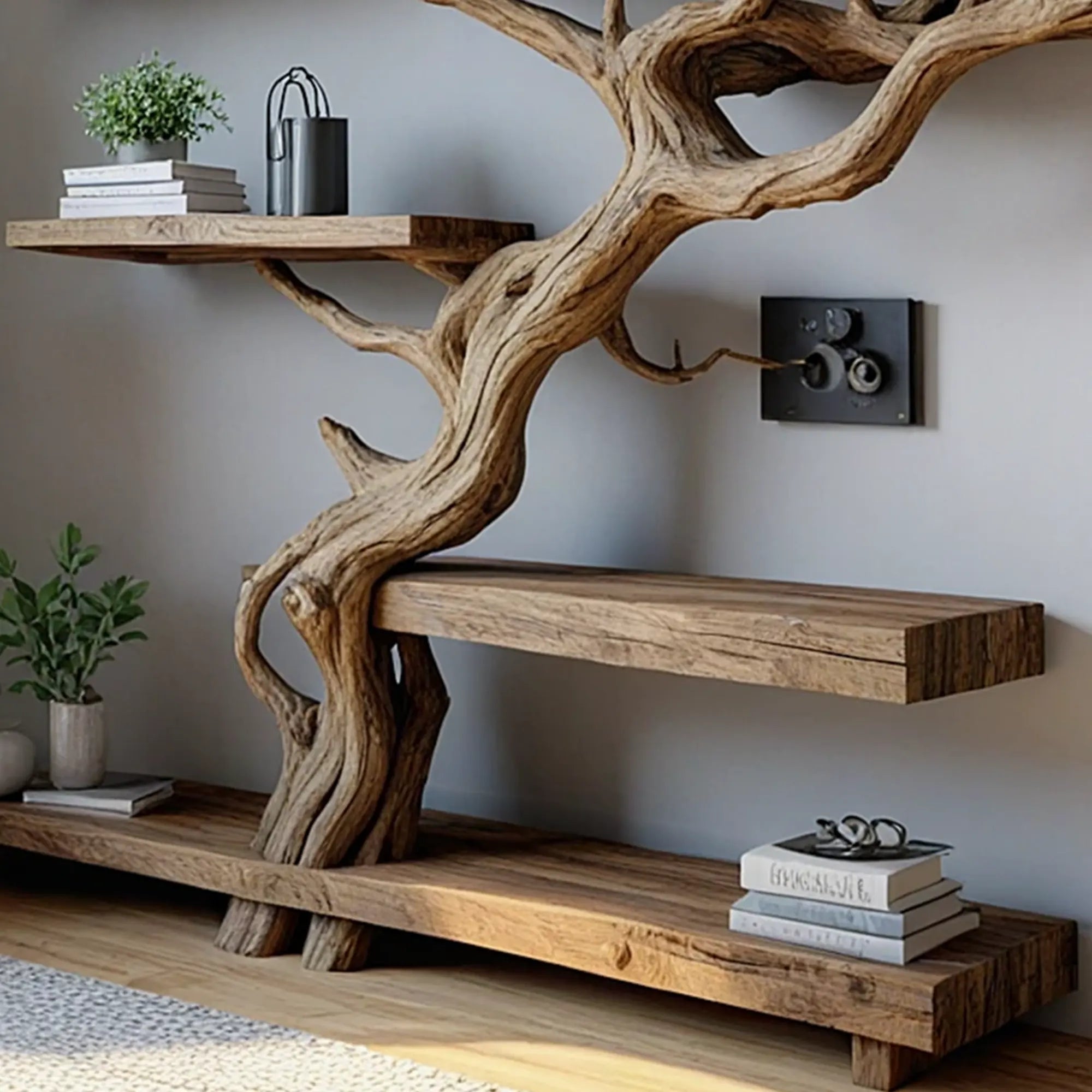 Tree branch shelf wall mount bookshelf custom bookcase driftwood shelf solid wood bookcase bookshelf decor