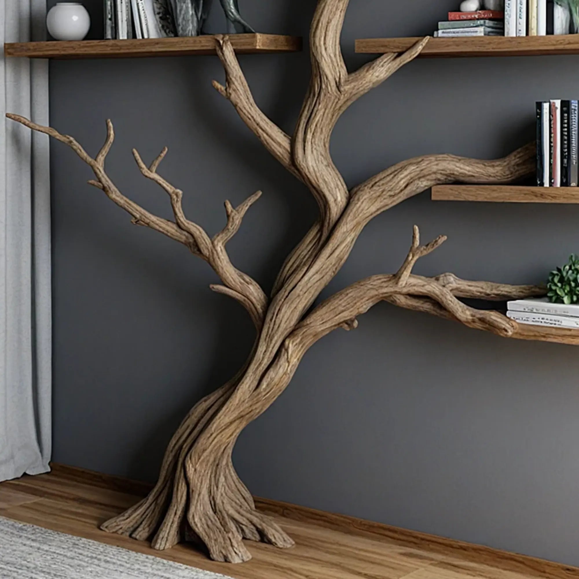 Decorative tree branch bookshelf, wall-mounted bookshelf, handmade furniture bookshelf home decor .