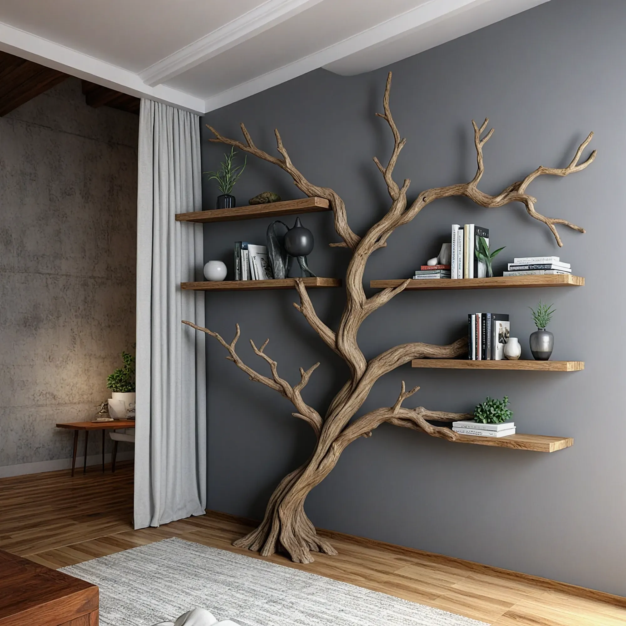 Decorative tree branch bookshelf, wall-mounted bookshelf, handmade furniture bookshelf home decor .