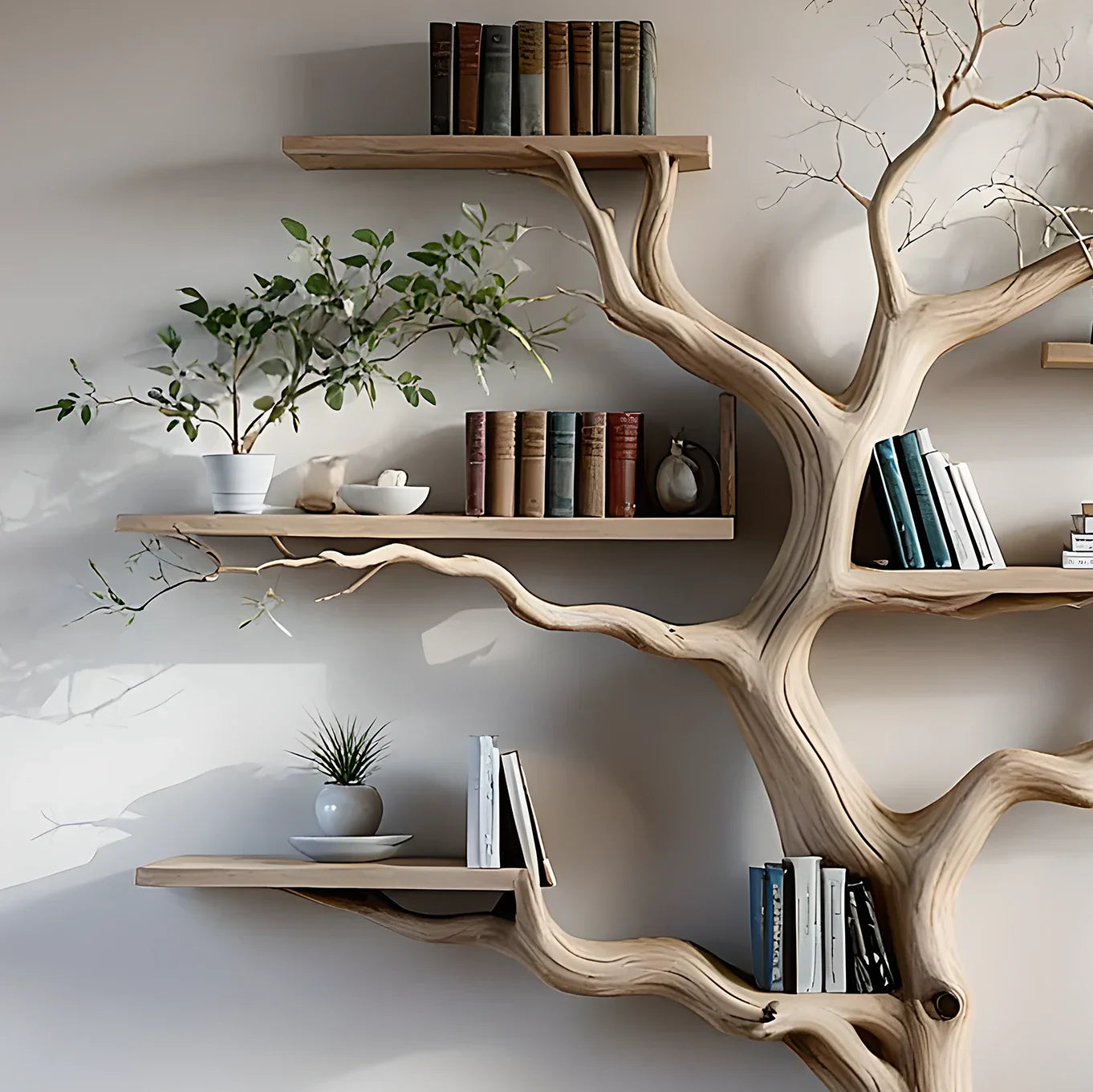 Tree branch bookshelf, entryway rustic console table, Driftwood farm console handmade christmas gift.